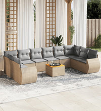 11-tlg. Garten-Sofagarnitur mit Kissen Beige Poly Rattan