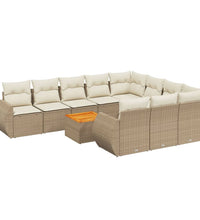 11-tlg. Garten-Sofagarnitur mit Kissen Beige Poly Rattan