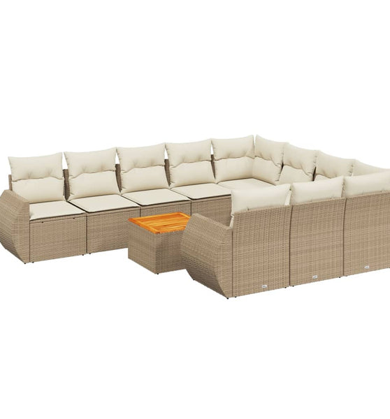 11-tlg. Garten-Sofagarnitur mit Kissen Beige Poly Rattan
