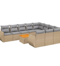 11-tlg. Garten-Sofagarnitur mit Kissen Beige Poly Rattan