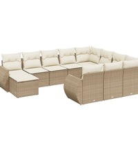 11-tlg. Garten-Sofagarnitur mit Kissen Beige Poly Rattan