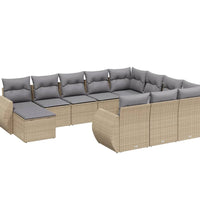 11-tlg. Garten-Sofagarnitur mit Kissen Beige Poly Rattan