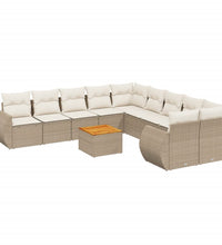 11-tlg. Garten-Sofagarnitur mit Kissen Beige Poly Rattan