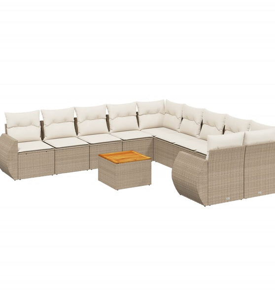 11-tlg. Garten-Sofagarnitur mit Kissen Beige Poly Rattan