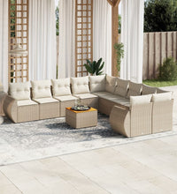 11-tlg. Garten-Sofagarnitur mit Kissen Beige Poly Rattan