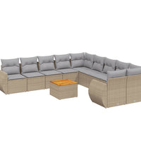 11-tlg. Garten-Sofagarnitur mit Kissen Beige Poly Rattan