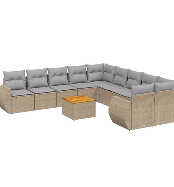 11-tlg. Garten-Sofagarnitur mit Kissen Beige Poly Rattan