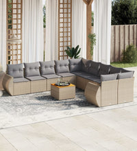 11-tlg. Garten-Sofagarnitur mit Kissen Beige Poly Rattan
