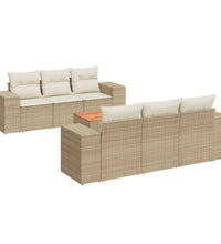 7-tlg. Garten-Sofagarnitur mit Kissen Beige Poly Rattan