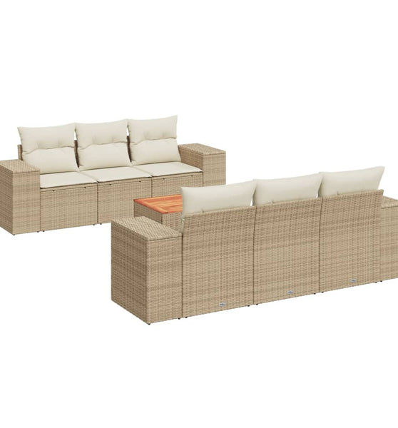 7-tlg. Garten-Sofagarnitur mit Kissen Beige Poly Rattan