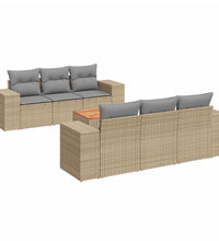 7-tlg. Garten-Sofagarnitur mit Kissen Beige Poly Rattan
