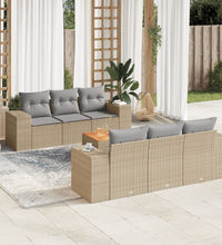 7-tlg. Garten-Sofagarnitur mit Kissen Beige Poly Rattan