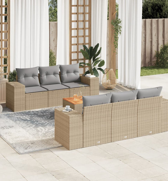 7-tlg. Garten-Sofagarnitur mit Kissen Beige Poly Rattan