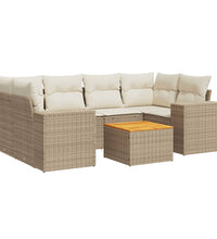 7-tlg. Garten-Sofagarnitur mit Kissen Beige Poly Rattan