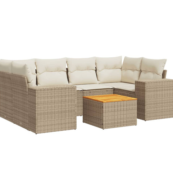7-tlg. Garten-Sofagarnitur mit Kissen Beige Poly Rattan