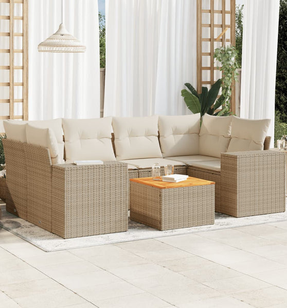 7-tlg. Garten-Sofagarnitur mit Kissen Beige Poly Rattan