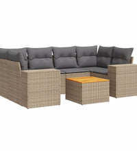7-tlg. Garten-Sofagarnitur mit Kissen Beige Poly Rattan