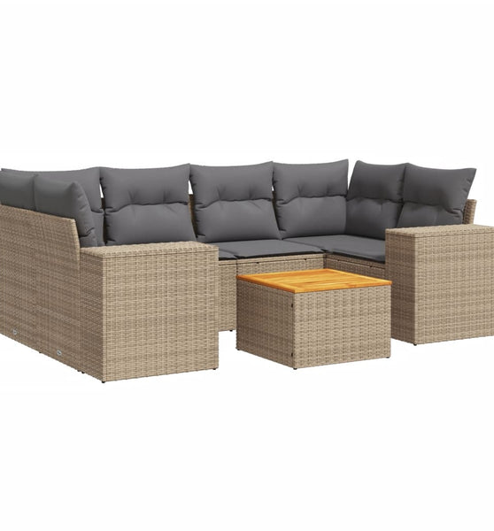 7-tlg. Garten-Sofagarnitur mit Kissen Beige Poly Rattan
