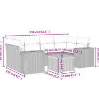 7-tlg. Garten-Sofagarnitur mit Kissen Beige Poly Rattan