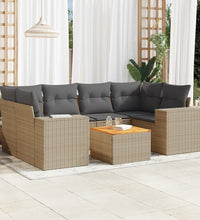 7-tlg. Garten-Sofagarnitur mit Kissen Beige Poly Rattan