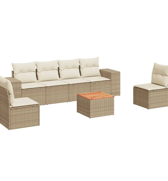 7-tlg. Garten-Sofagarnitur mit Kissen Beige Poly Rattan