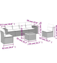 7-tlg. Garten-Sofagarnitur mit Kissen Beige Poly Rattan