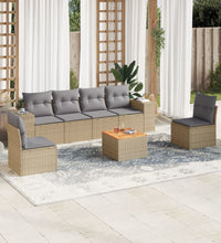 7-tlg. Garten-Sofagarnitur mit Kissen Beige Poly Rattan