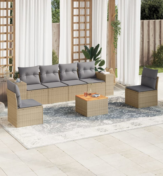 7-tlg. Garten-Sofagarnitur mit Kissen Beige Poly Rattan
