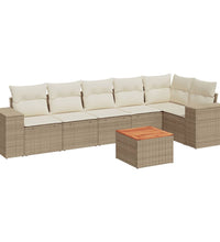 7-tlg. Garten-Sofagarnitur mit Kissen Beige Poly Rattan