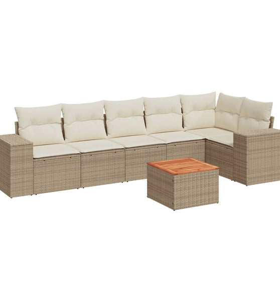 7-tlg. Garten-Sofagarnitur mit Kissen Beige Poly Rattan