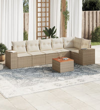7-tlg. Garten-Sofagarnitur mit Kissen Beige Poly Rattan