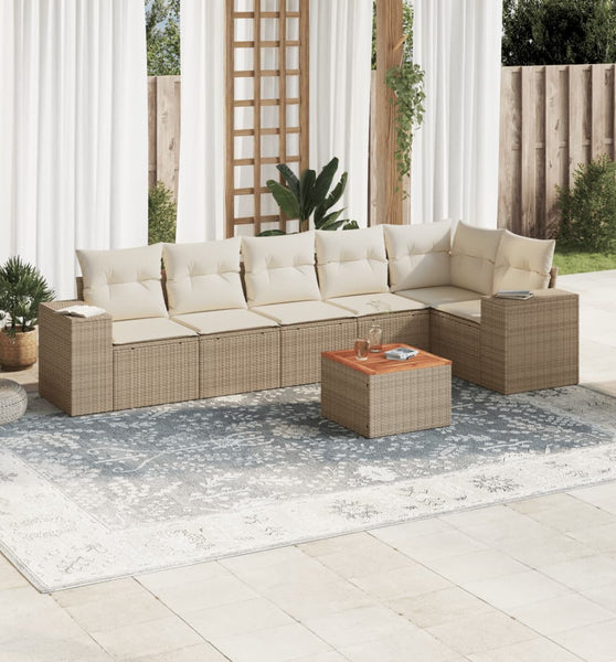 7-tlg. Garten-Sofagarnitur mit Kissen Beige Poly Rattan