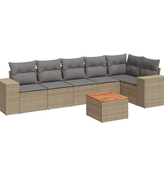 7-tlg. Garten-Sofagarnitur mit Kissen Beige Poly Rattan
