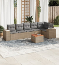 7-tlg. Garten-Sofagarnitur mit Kissen Beige Poly Rattan
