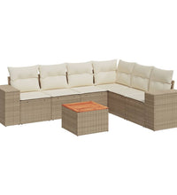 7-tlg. Garten-Sofagarnitur mit Kissen Beige Poly Rattan