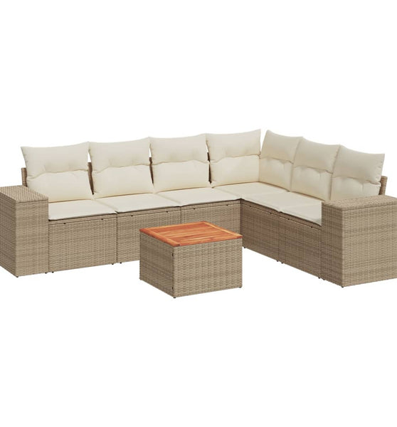 7-tlg. Garten-Sofagarnitur mit Kissen Beige Poly Rattan
