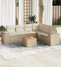 7-tlg. Garten-Sofagarnitur mit Kissen Beige Poly Rattan