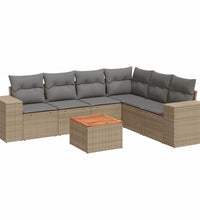 7-tlg. Garten-Sofagarnitur mit Kissen Beige Poly Rattan