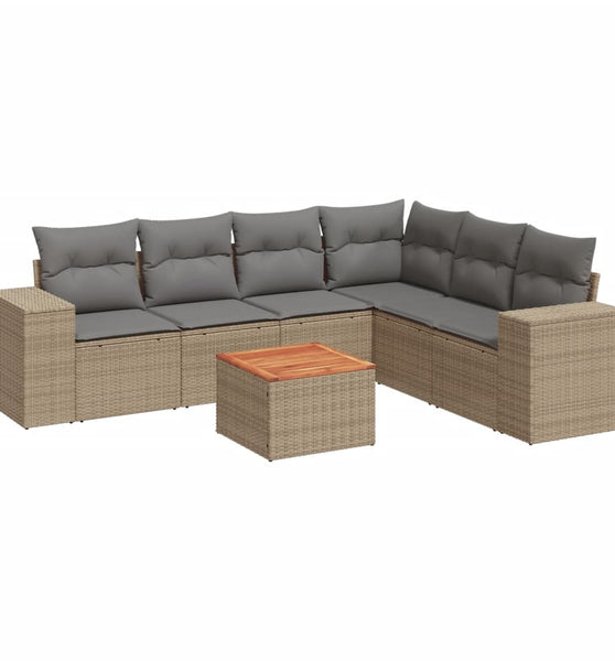 7-tlg. Garten-Sofagarnitur mit Kissen Beige Poly Rattan