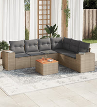 7-tlg. Garten-Sofagarnitur mit Kissen Beige Poly Rattan