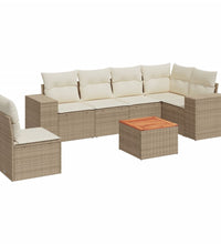 7-tlg. Garten-Sofagarnitur mit Kissen Beige Poly Rattan