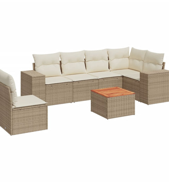 7-tlg. Garten-Sofagarnitur mit Kissen Beige Poly Rattan