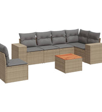 7-tlg. Garten-Sofagarnitur mit Kissen Beige Poly Rattan