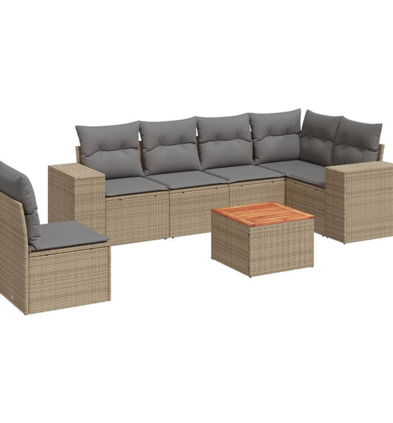 7-tlg. Garten-Sofagarnitur mit Kissen Beige Poly Rattan