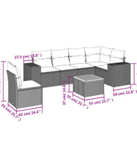 7-tlg. Garten-Sofagarnitur mit Kissen Beige Poly Rattan