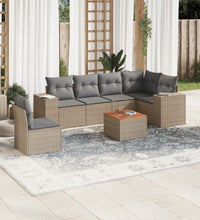 7-tlg. Garten-Sofagarnitur mit Kissen Beige Poly Rattan