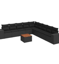10-tlg. Garten-Sofagarnitur mit Kissen Schwarz Poly Rattan
