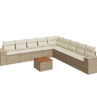 10-tlg. Garten-Sofagarnitur mit Kissen Beige Poly Rattan