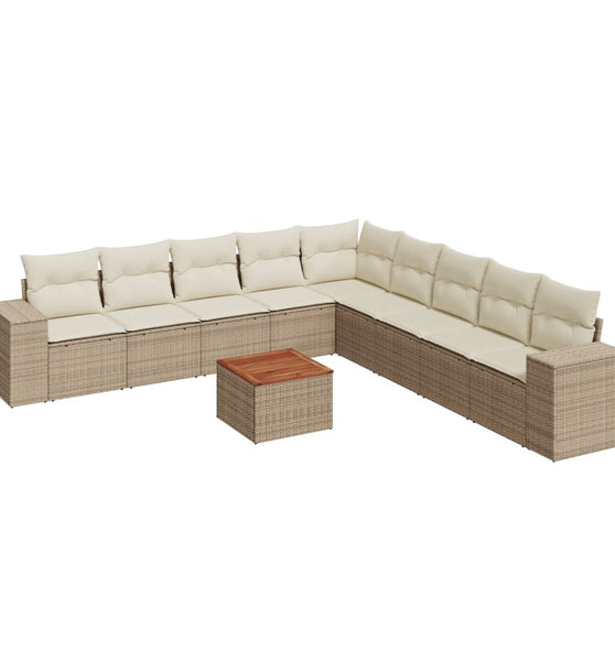 10-tlg. Garten-Sofagarnitur mit Kissen Beige Poly Rattan