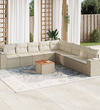 10-tlg. Garten-Sofagarnitur mit Kissen Beige Poly Rattan